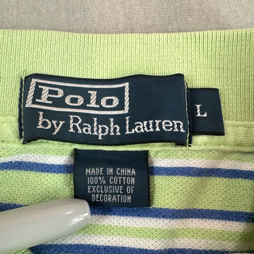 Polo Ralph Lauren Shirt Mens L Green Blue Striped Short Sleeve Pink Pony READ